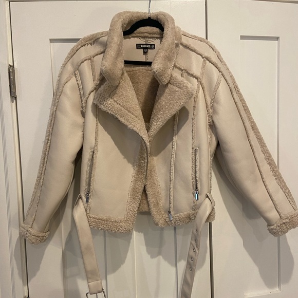 Missguided Jackets & Blazers - Leather shearling moto jacket